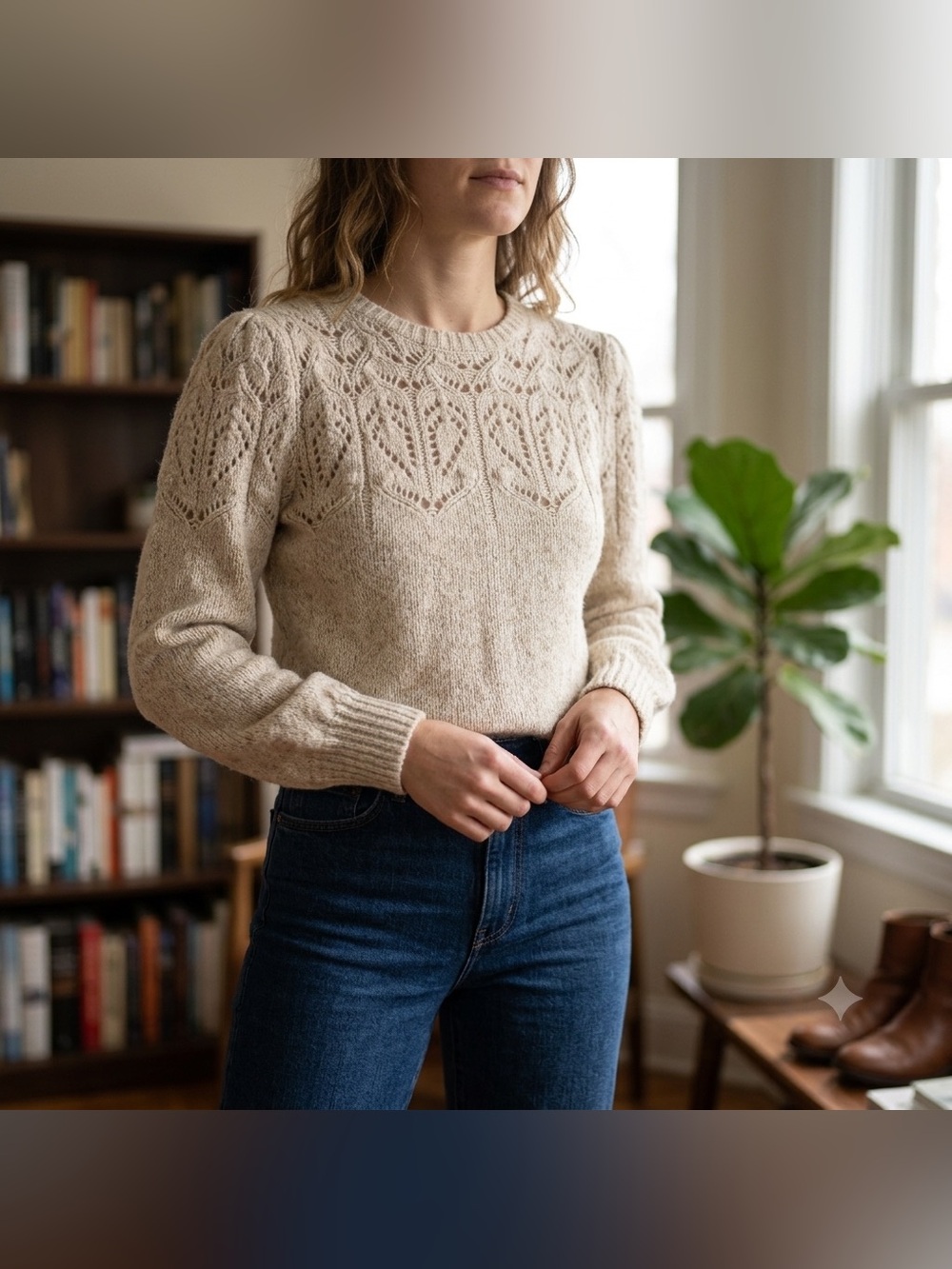 J.Crew Medium Cream Alpaca Blend Open Knit Sweater Cozy Pullover